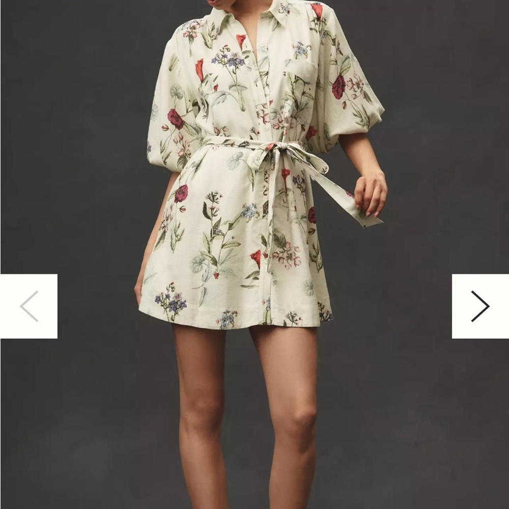 Maeve Floral Mini Dress - Green and Multicolor